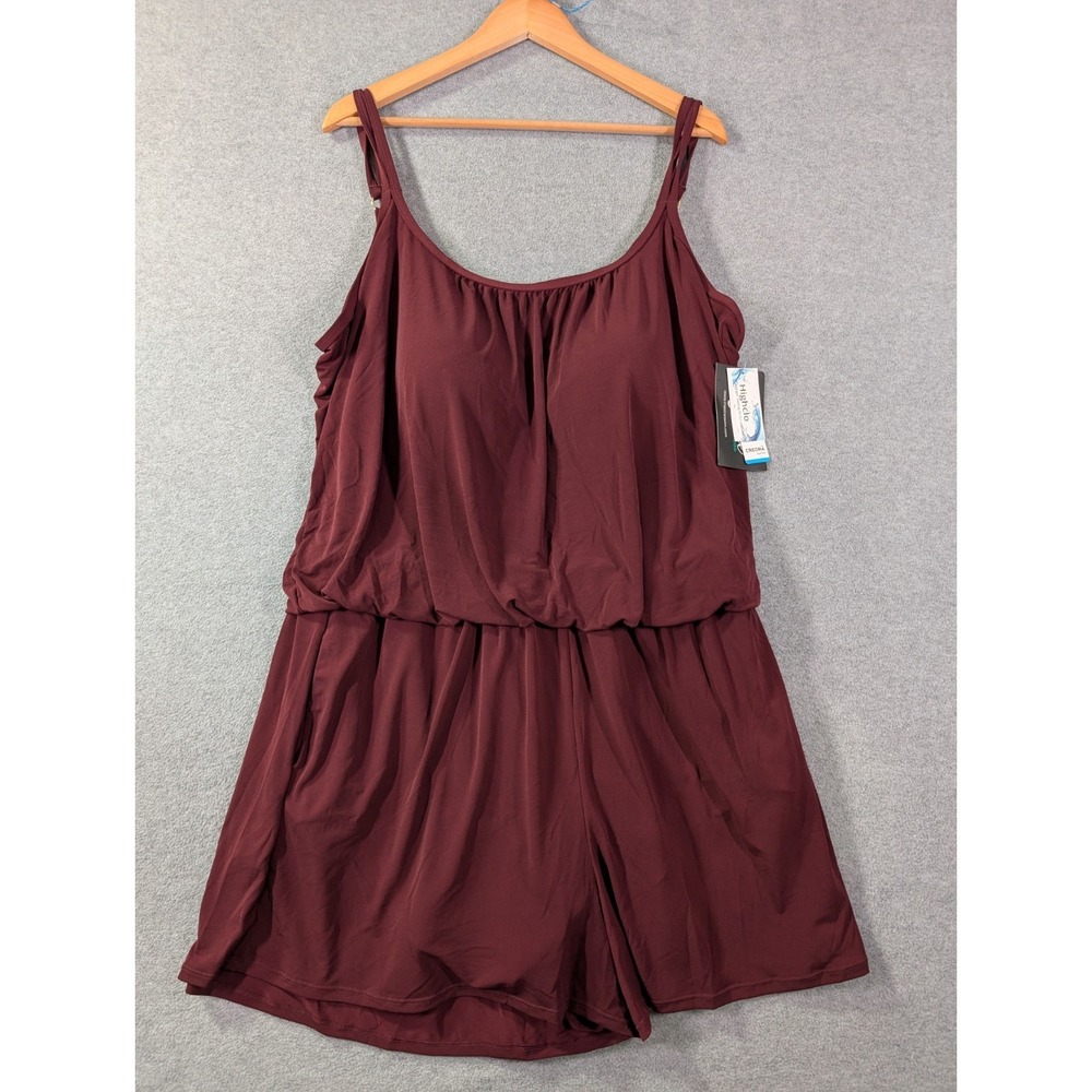 Maxine of Hollywood Women's Swim Romper Cover Up Burgundy 24W UPF 50+ NWT Beach